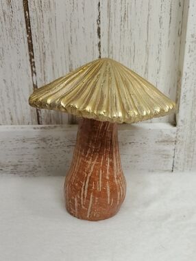 Gold Top Brown Stem Decorative Mushroom Figurine Decor